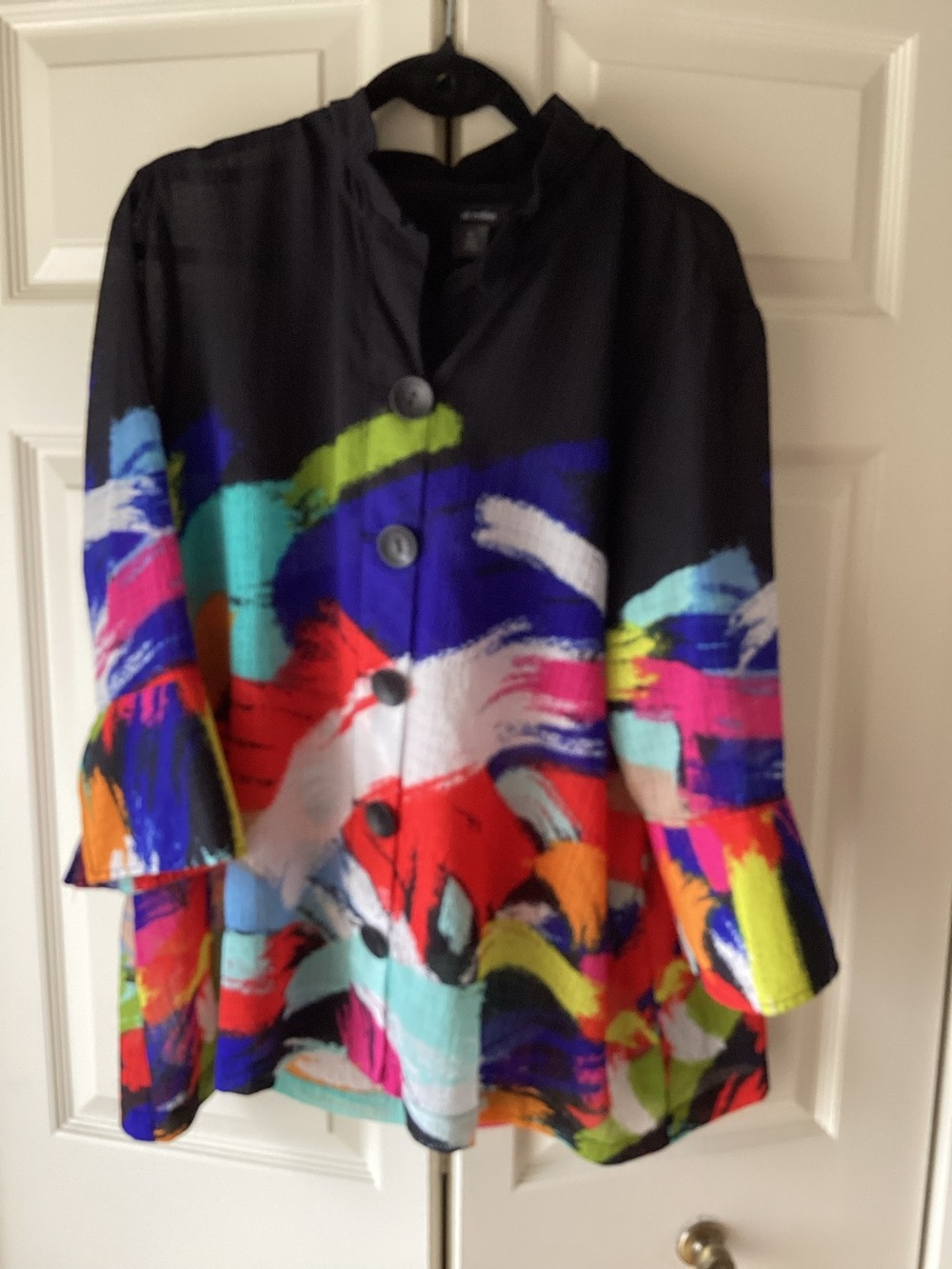 Ali Miles Black Tunic with Multicolor Brushstroke Print